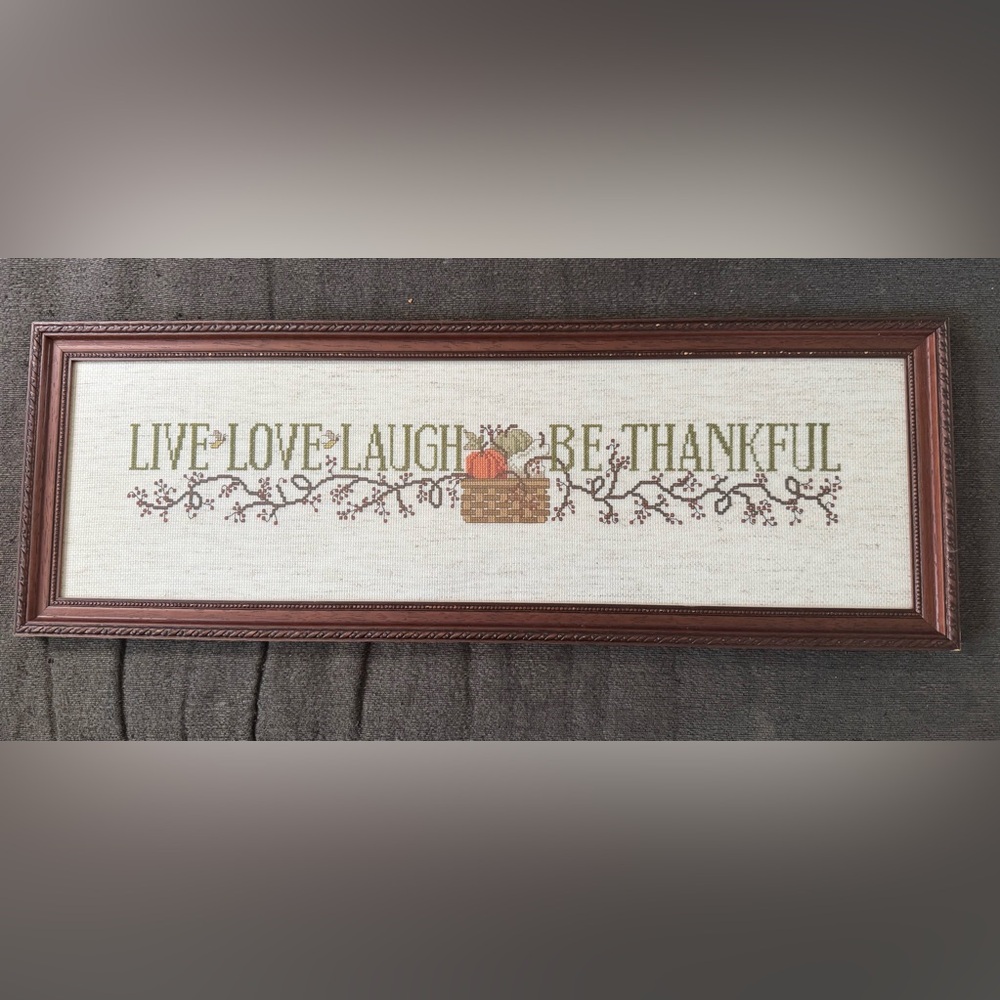 Framed Cross-Stitch Art with Inspirational Fall Message